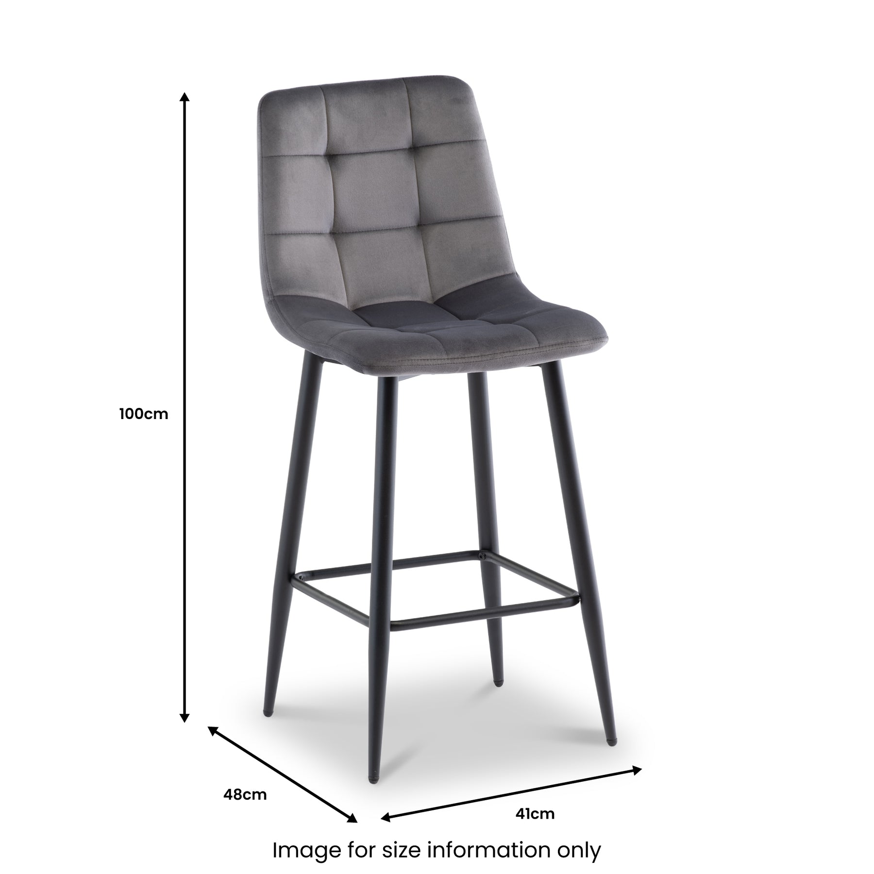 Elin Velvet Bar Stool size guide from Roseland Furniture