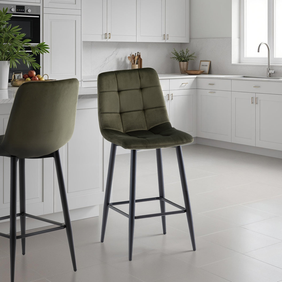 Elin Velvet Bar Stool Green from Roseland Furniture