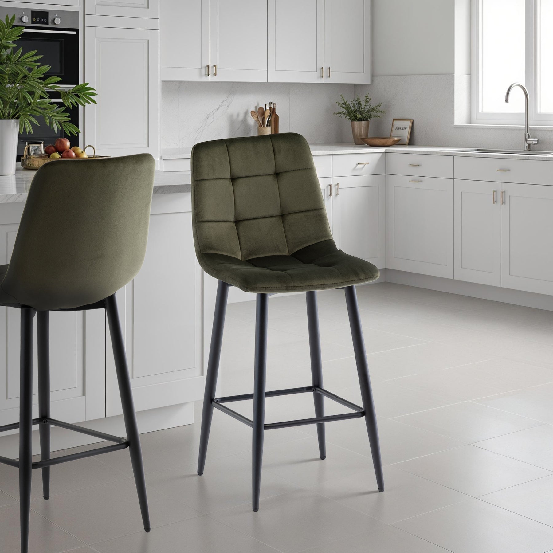 Elin Velvet Bar Stool Green from Roseland Furniture