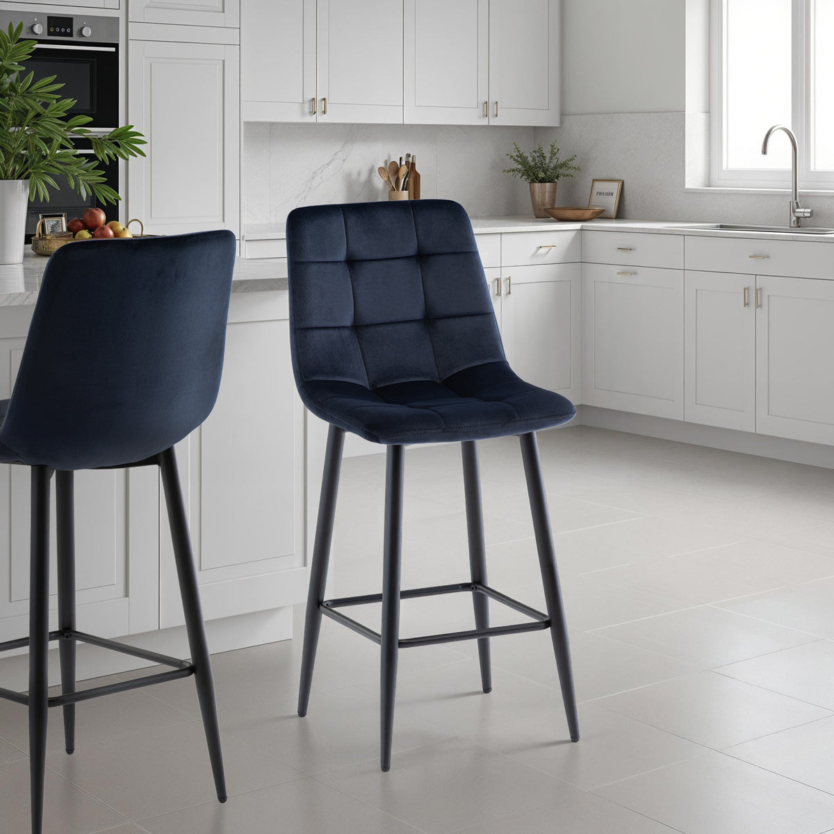 Elin Velvet Bar Stool Blue from Roseland Furniture