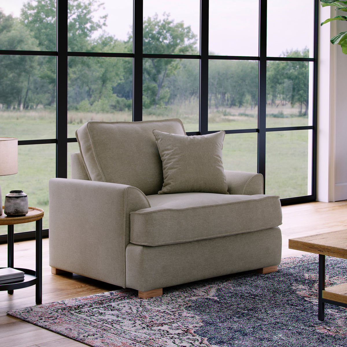 Birchley Soft Chenille Armchair Linen Life1 from Roseland Furniture