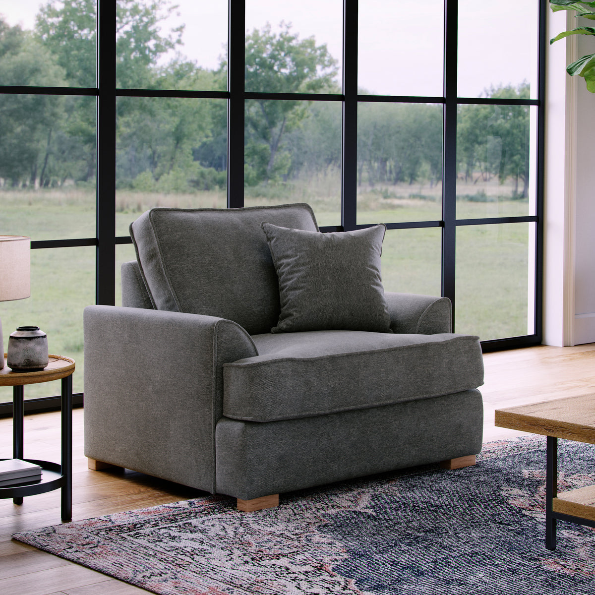 Birchley Soft Chenille Armchair Steel Life1 from Roseland Furniture