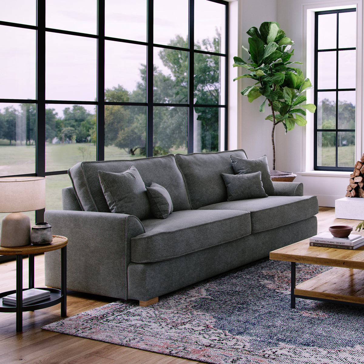 Birchley Soft Chenille 4 Seater Sofa Steel Life1 from Roseland Furniture