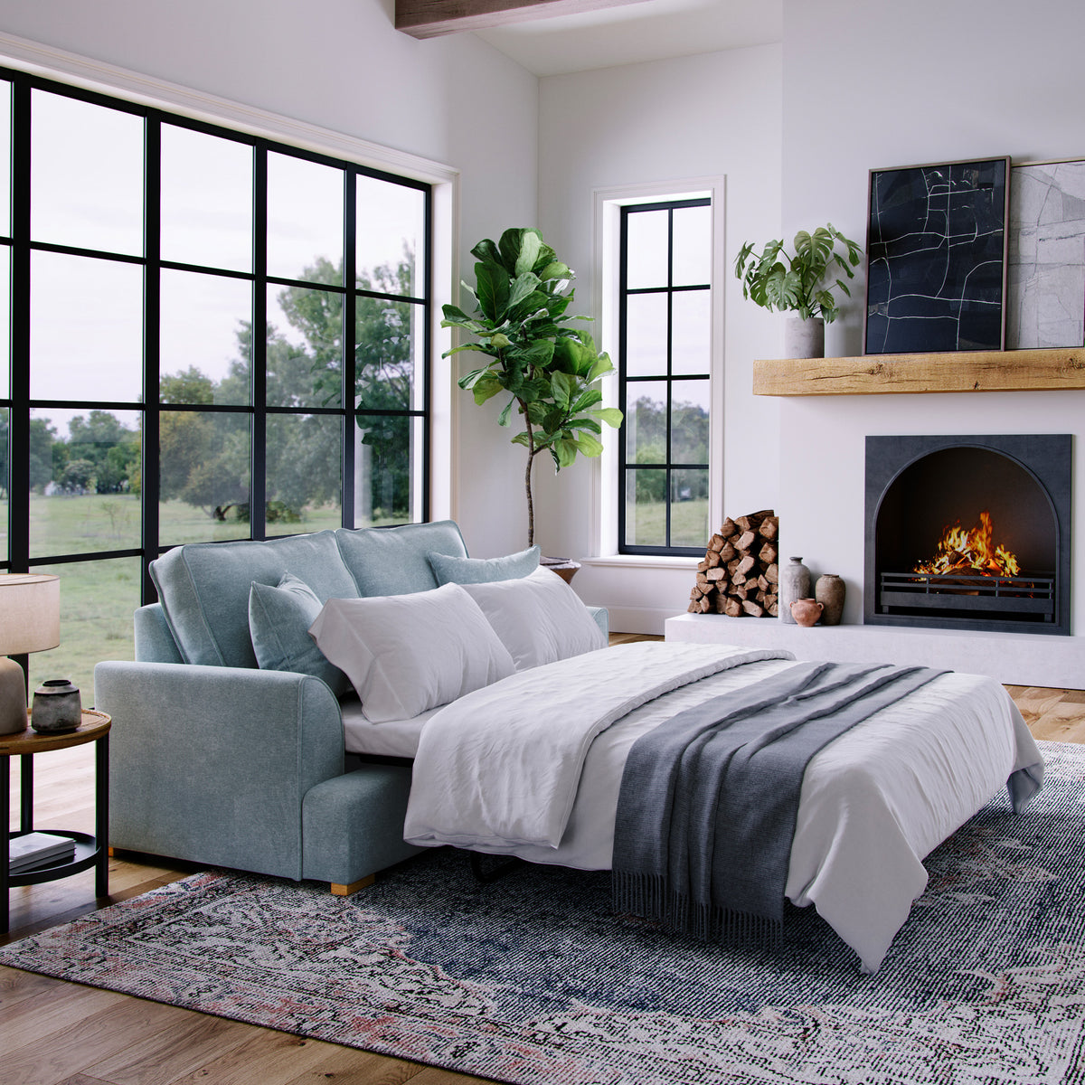 Birchley Soft Chenille 2 Seater Sofabed Ice Life1 from Roseland Furniture