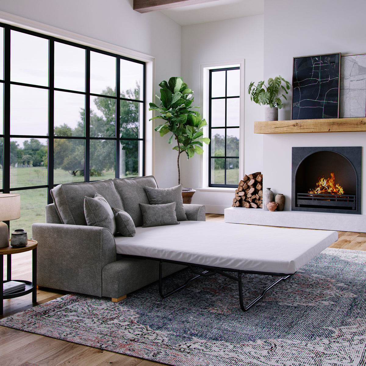 Birchley Soft Chenille 2 Seater Sofabed Steel Life1 from Roseland Furniture