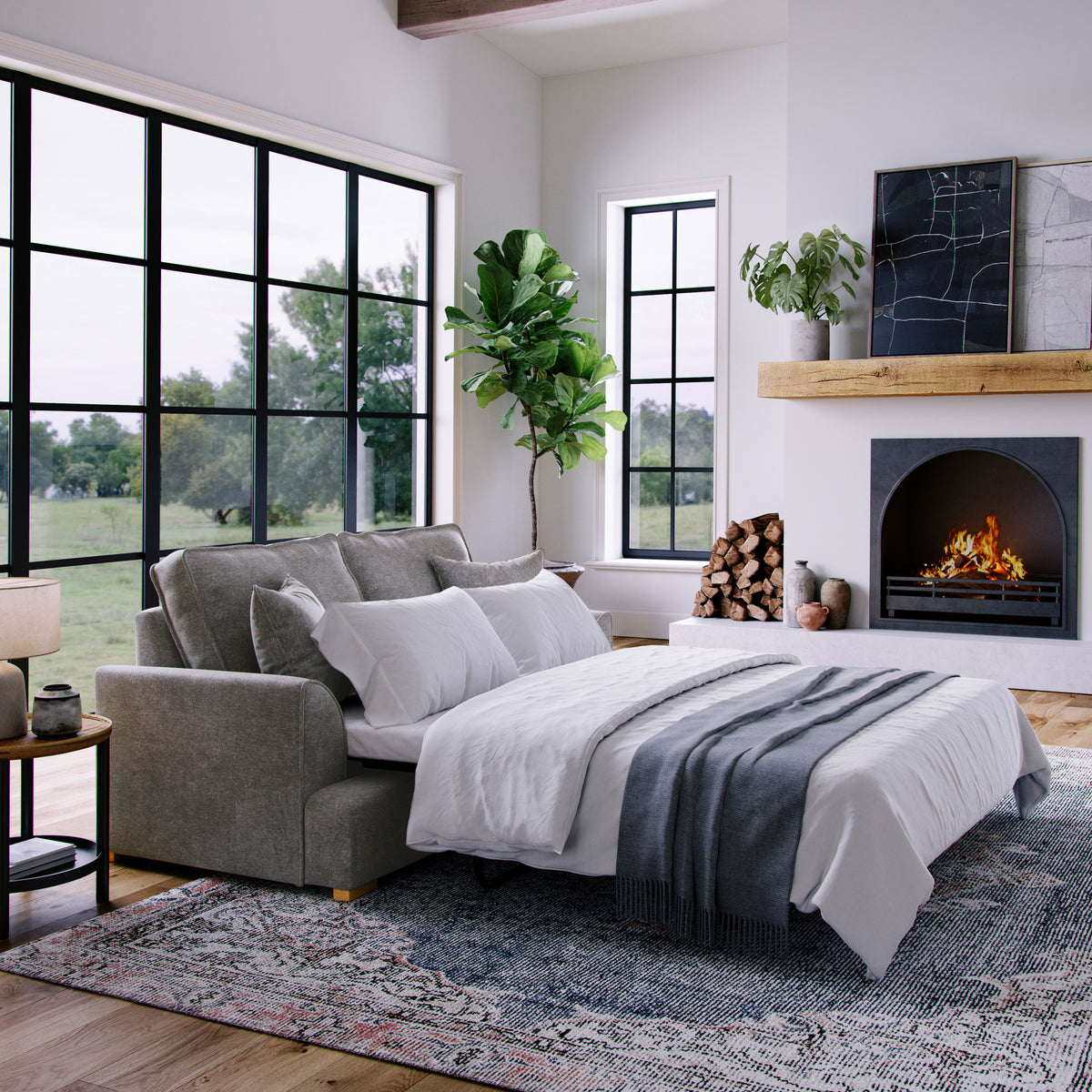 Birchley Soft Chenille 2 Seater Sofabed Steel Life1 from Roseland Furniture