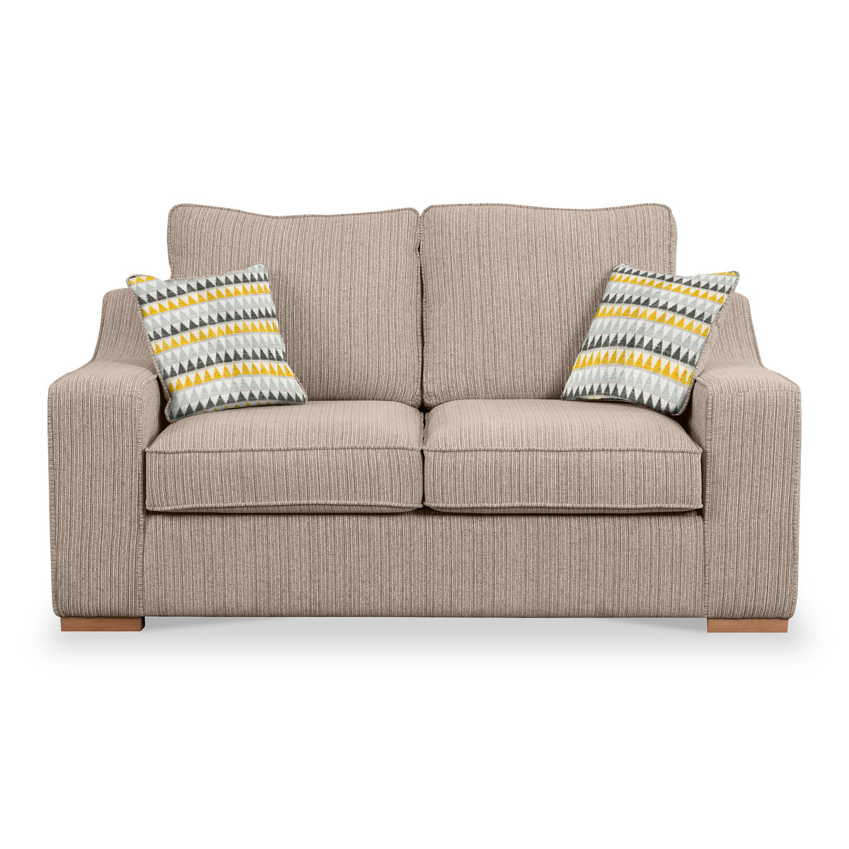 Ashow Beige 2 Seater Sofabed with Maika Mustard Scatter Cushions from Roseland furniture