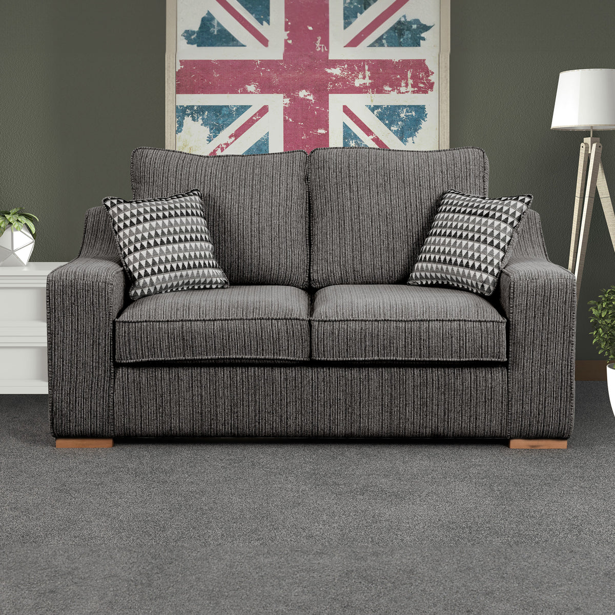 Ashow Charcoal 2 Seater Sofabed with Maika Dusk Scatter Cushions for living room