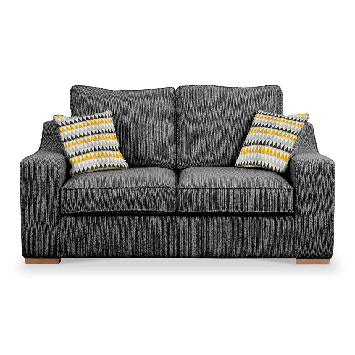Ashow Charcoal 2 Seater Sofabed with Maika Mustard Scatter Cushions from Roseland Furniture