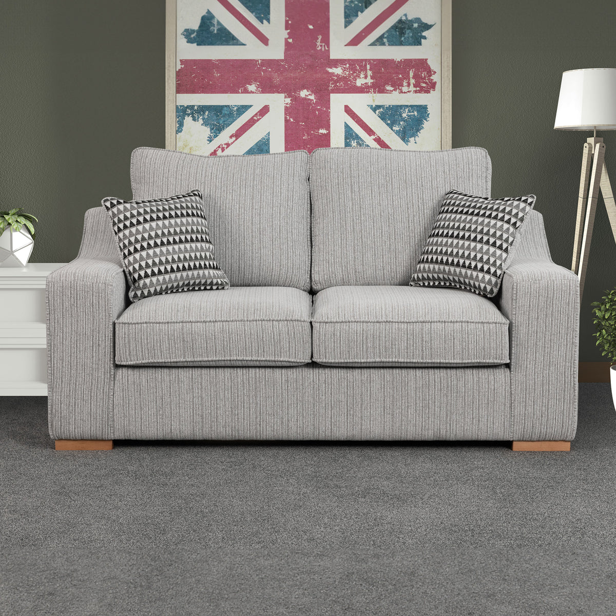 Ashow Silver 2 Seater Sofabed with Maika Dusk Scatter Cushions for living room