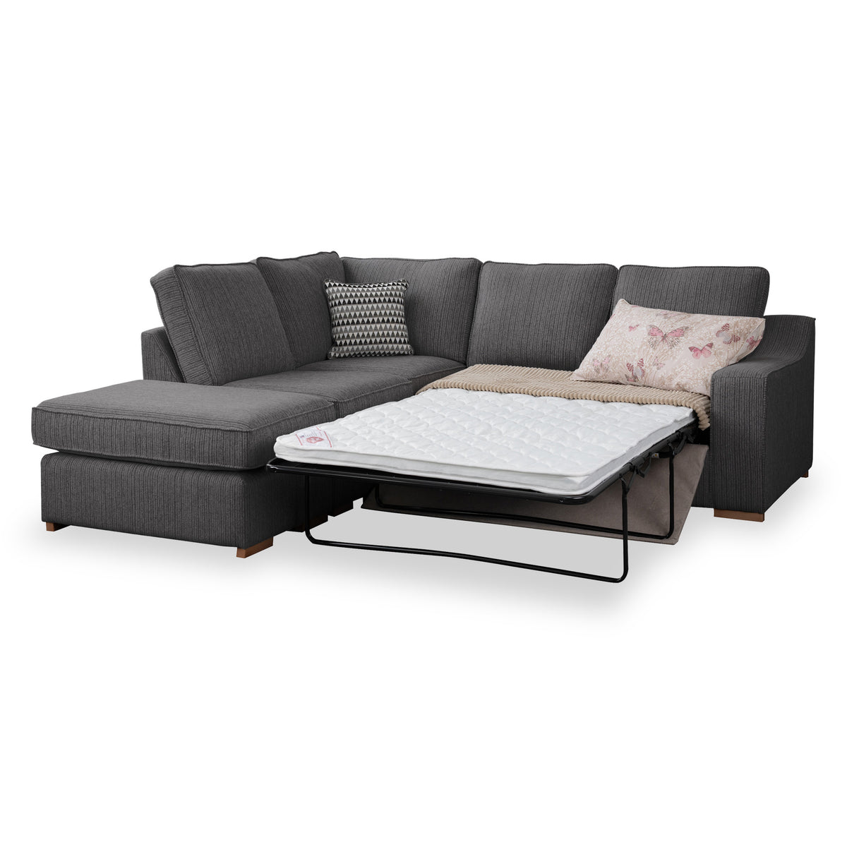 Ashow Charcoal Left Hand Corner Sofabed with Maika Dusk Scatter Cushions from Roseland furniture