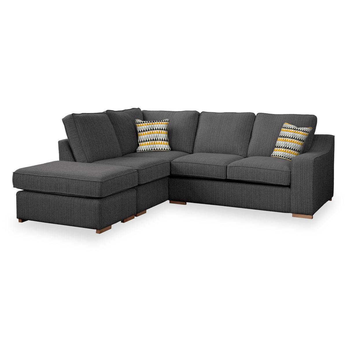 Ashow Charcoal Left Hand Corner Sofabed with Maika Mustard Scatter Cushions from Roseland furniture