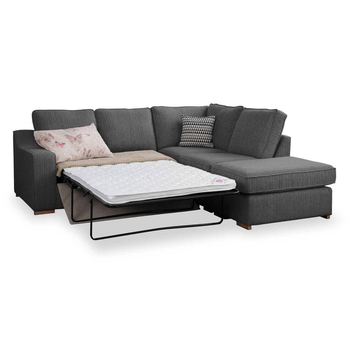 Ashow Charcoal Right Hand Corner Sofabed with Maika Dusk Scatter Cushions from Roseland furniture