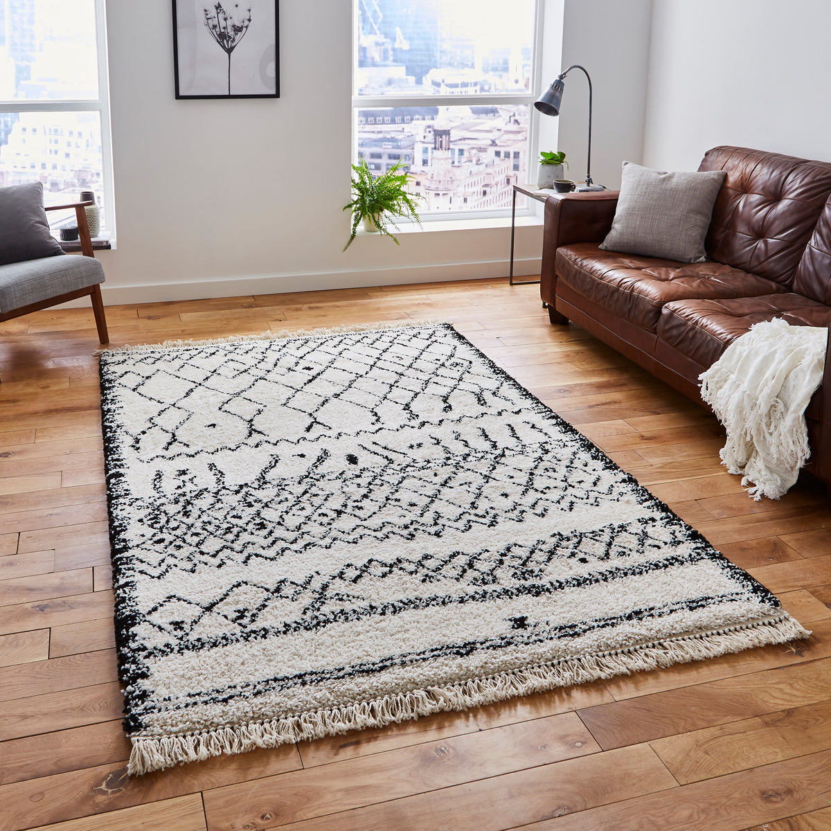 Edie Boho Abstract Shaggy Rug for living room