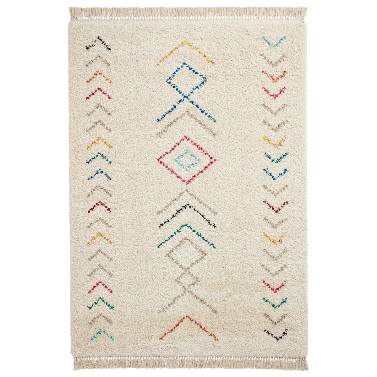 Edie Boho Moroccan Multi Coloured Chevron Shaggy Rectangular Rug for ...