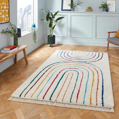 Edie Boho Multi Coloured Dual Rainbow Shaggy Rug