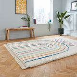 Edie Boho Multi Coloured Dual Rainbow Shaggy Rug for bedroom
