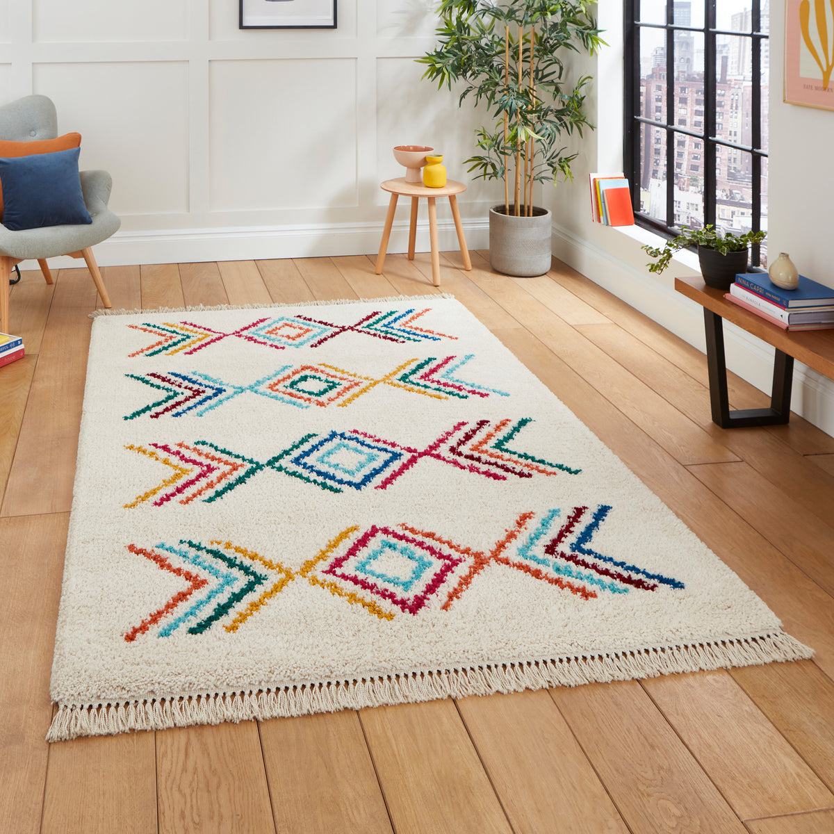 Edie Boho Multi Coloured Geometric Rug for living room