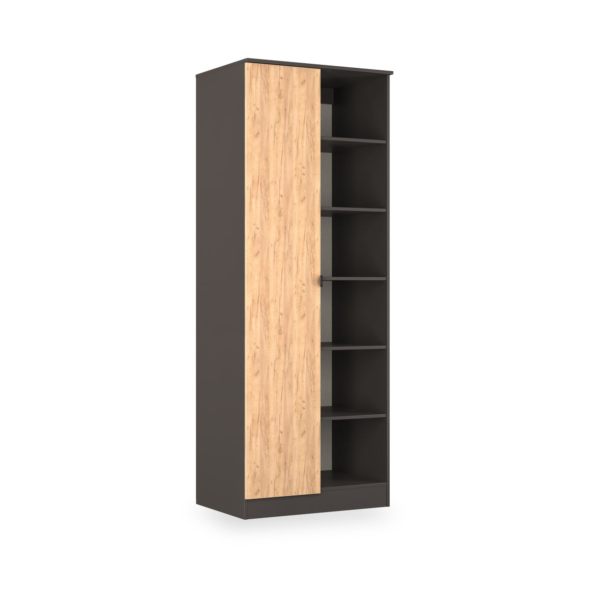 Huxley 1 Door Wardrobe With Open Shelves Oak Graphite from Roseland Furniture