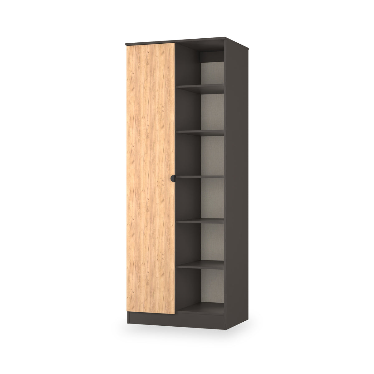 Huxley 1 Door Wardrobe With Open Shelves Oak Graphite from Roseland Furniture