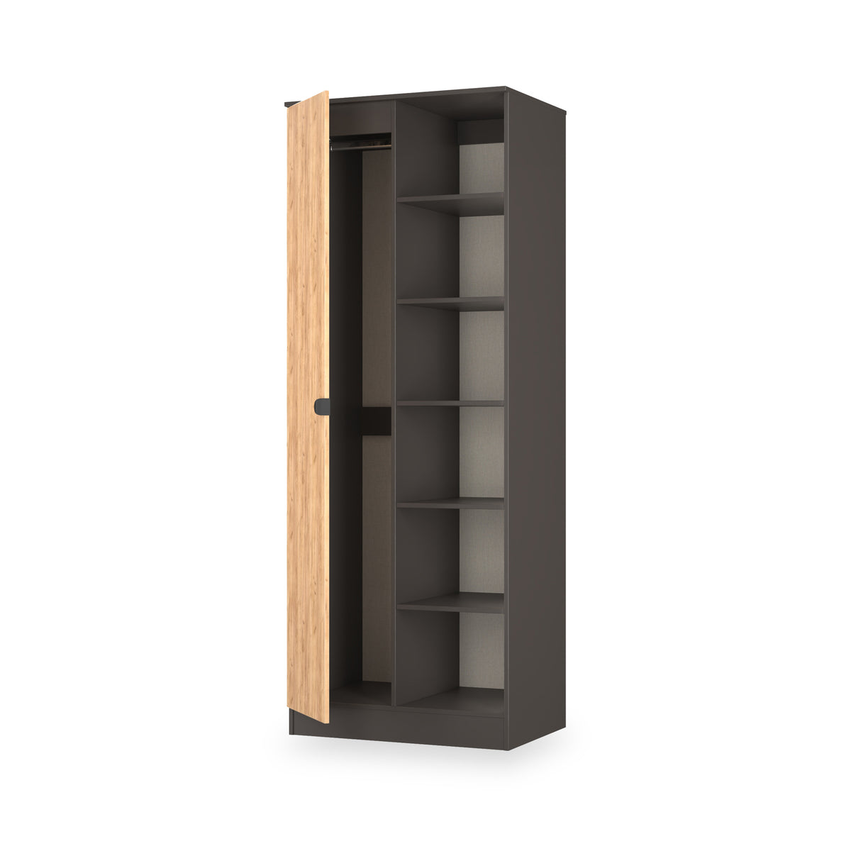 Huxley 1 Door Wardrobe With Open Shelves Oak Graphite from Roseland Furniture