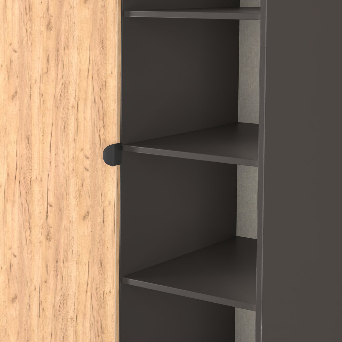 Huxley 1 Door Wardrobe With Open Shelves Oak Graphite from Roseland Furniture