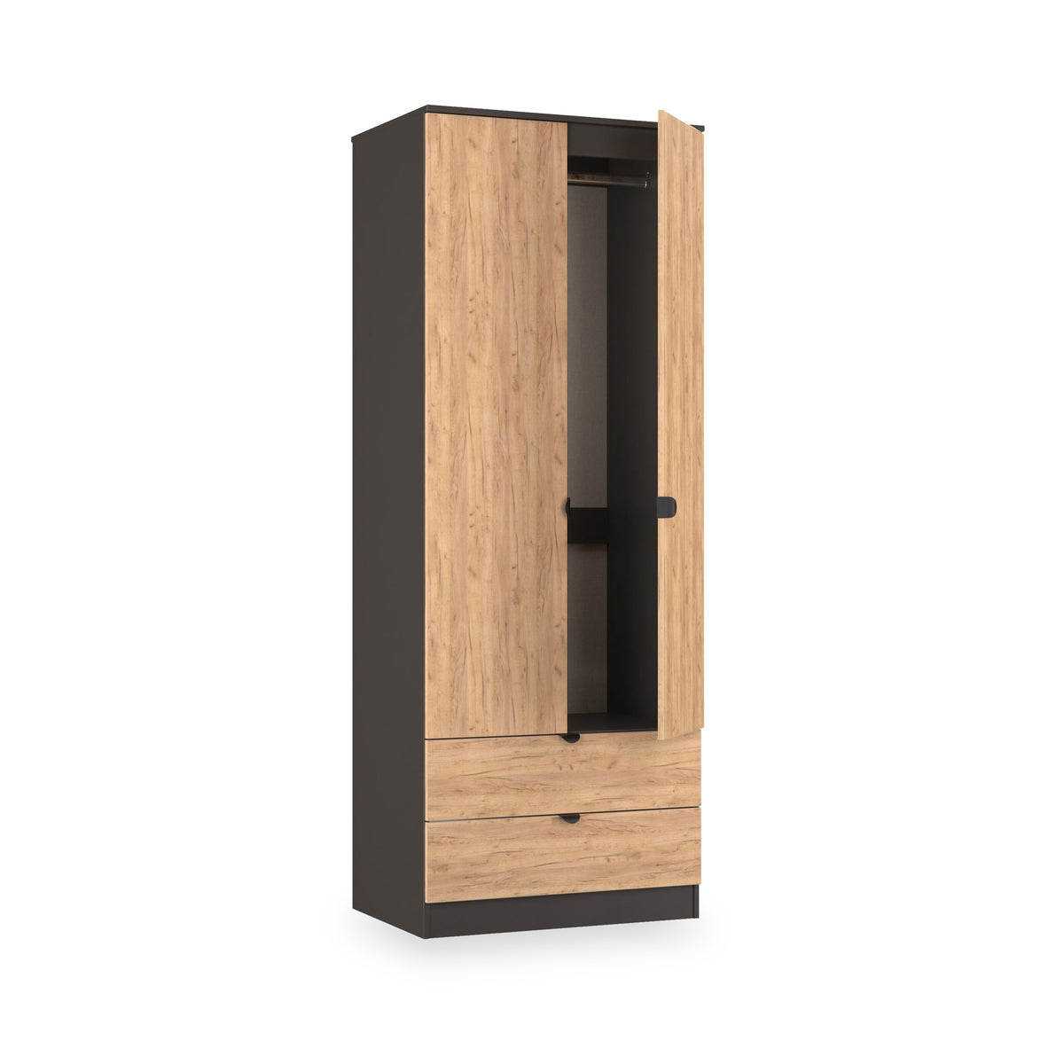 Huxley Double Wardrobe 2 Drawers Oak Graphite from Roseland Furniture