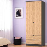 Huxley Double Wardrobe 2 Drawers Oak Graphite from Roseland Furniture