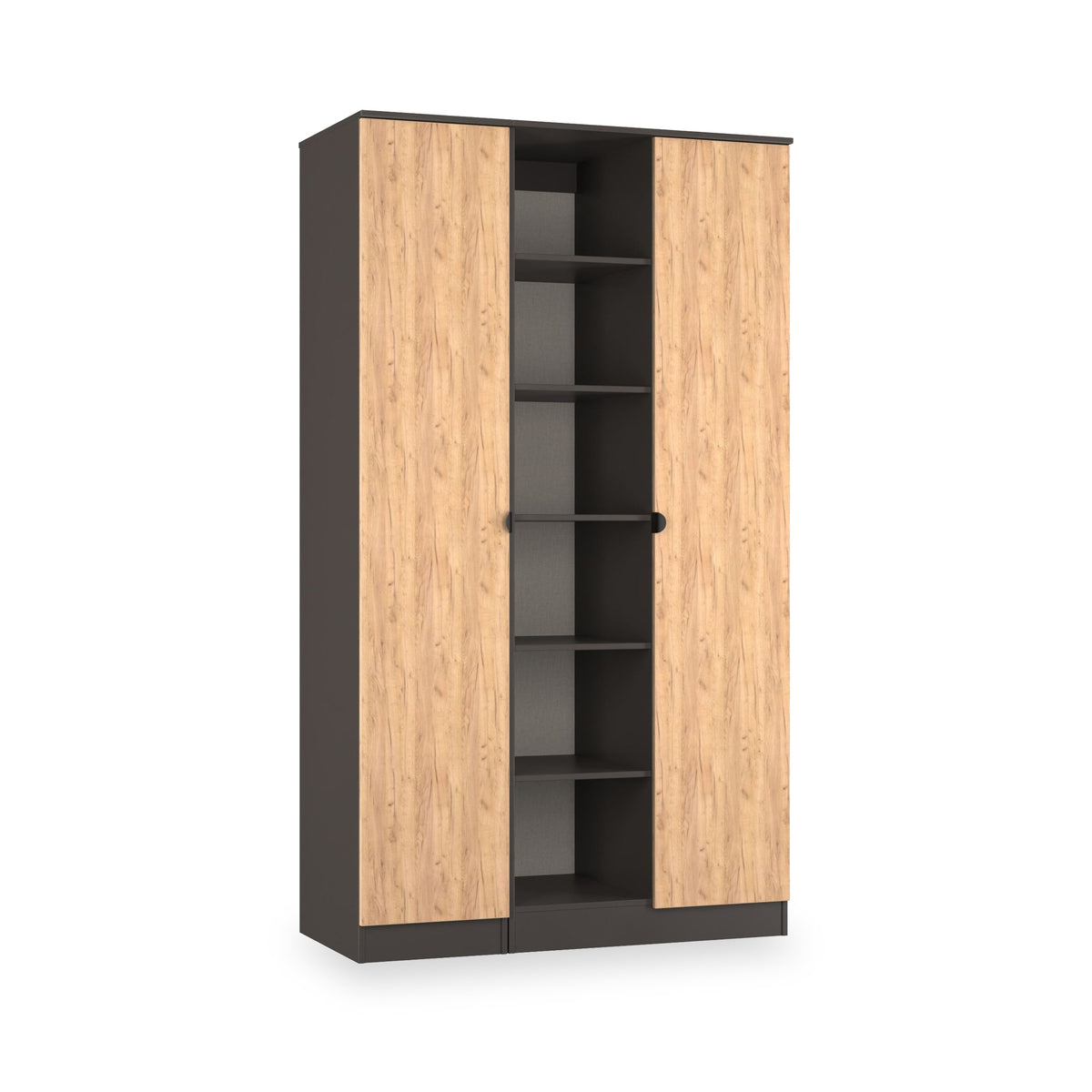 Huxley Triple Wardrobe With Shelves Oak Graphite from Roseland Furniture