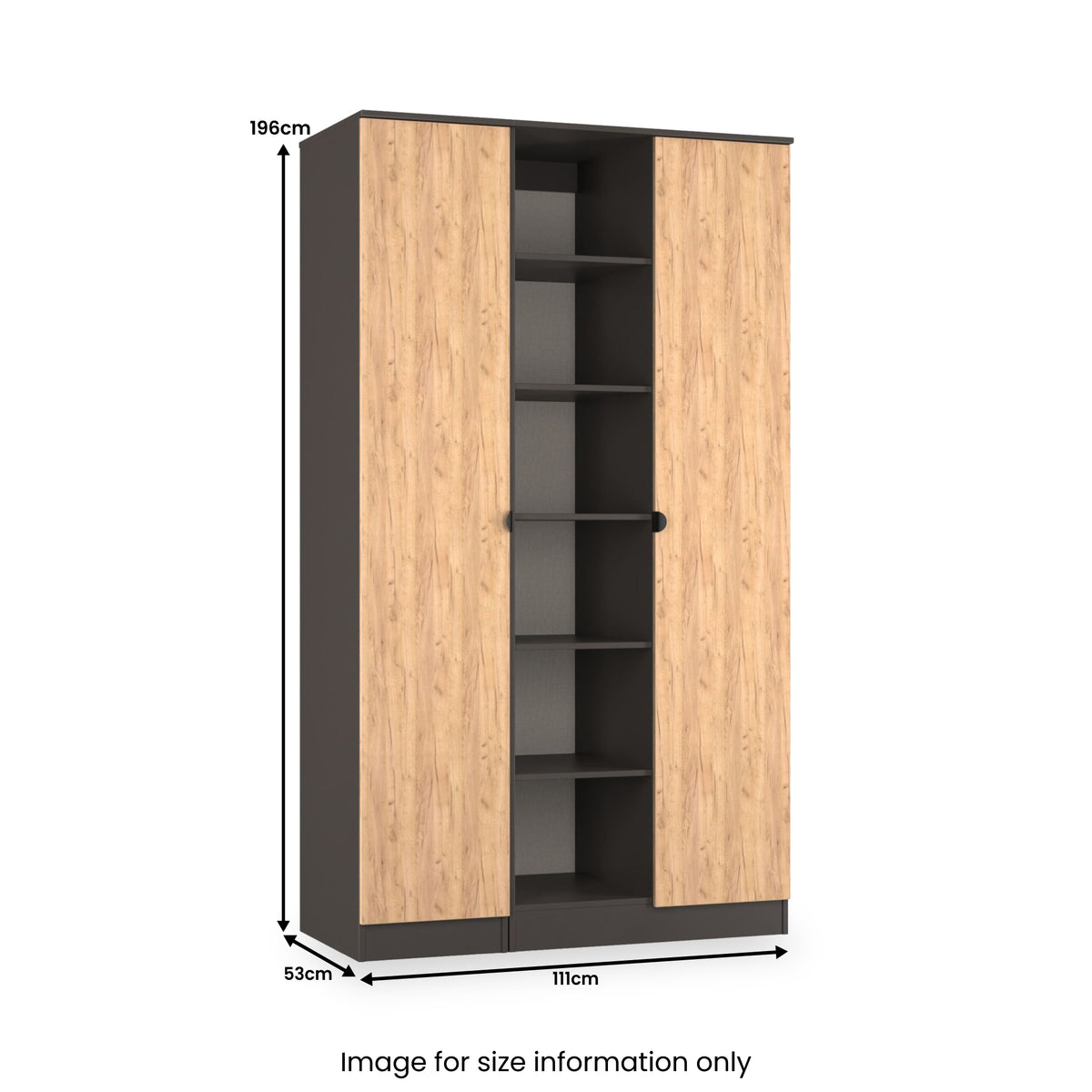 Huxley Triple Wardrobe With Shelves Oak Graphite from Roseland Furniture