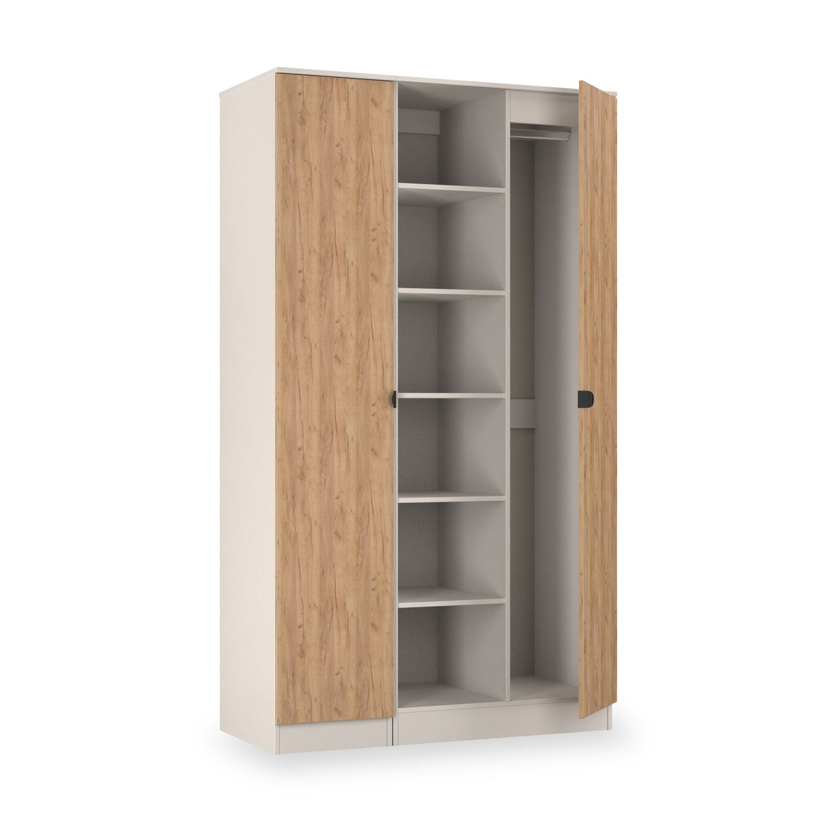 Huxley Triple Wardrobe With Shelves Oak Cashmere from Roseland Furniture