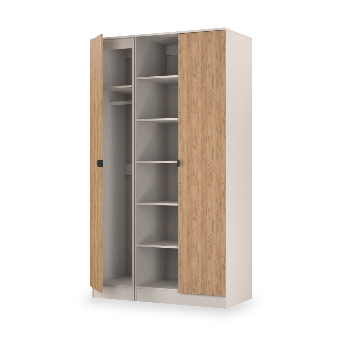 Huxley Triple Wardrobe With Shelves Oak Cashmere from Roseland Furniture