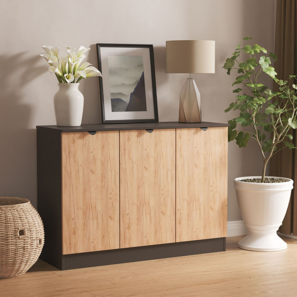 Huxley 3 Door Sideboard Oak Graphite from Roseland Furniture