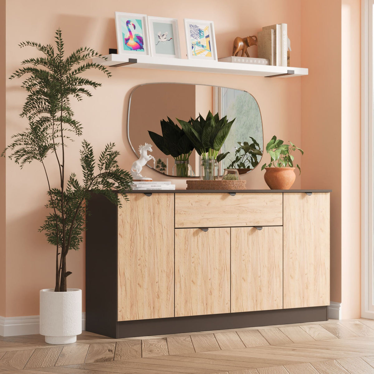 Huxley 4 Door 1 Drawer Sideboard Oak Graphite from Roseland Furniture
