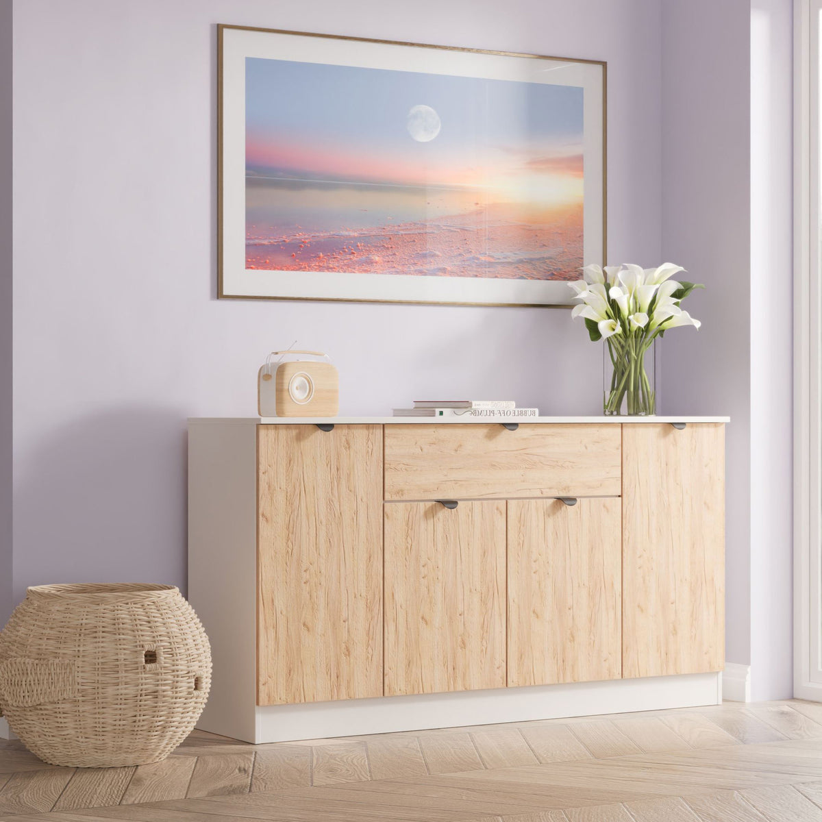 Huxley 4 Door 1 Drawer Sideboard Oak Cashmere from Roseland Furniture