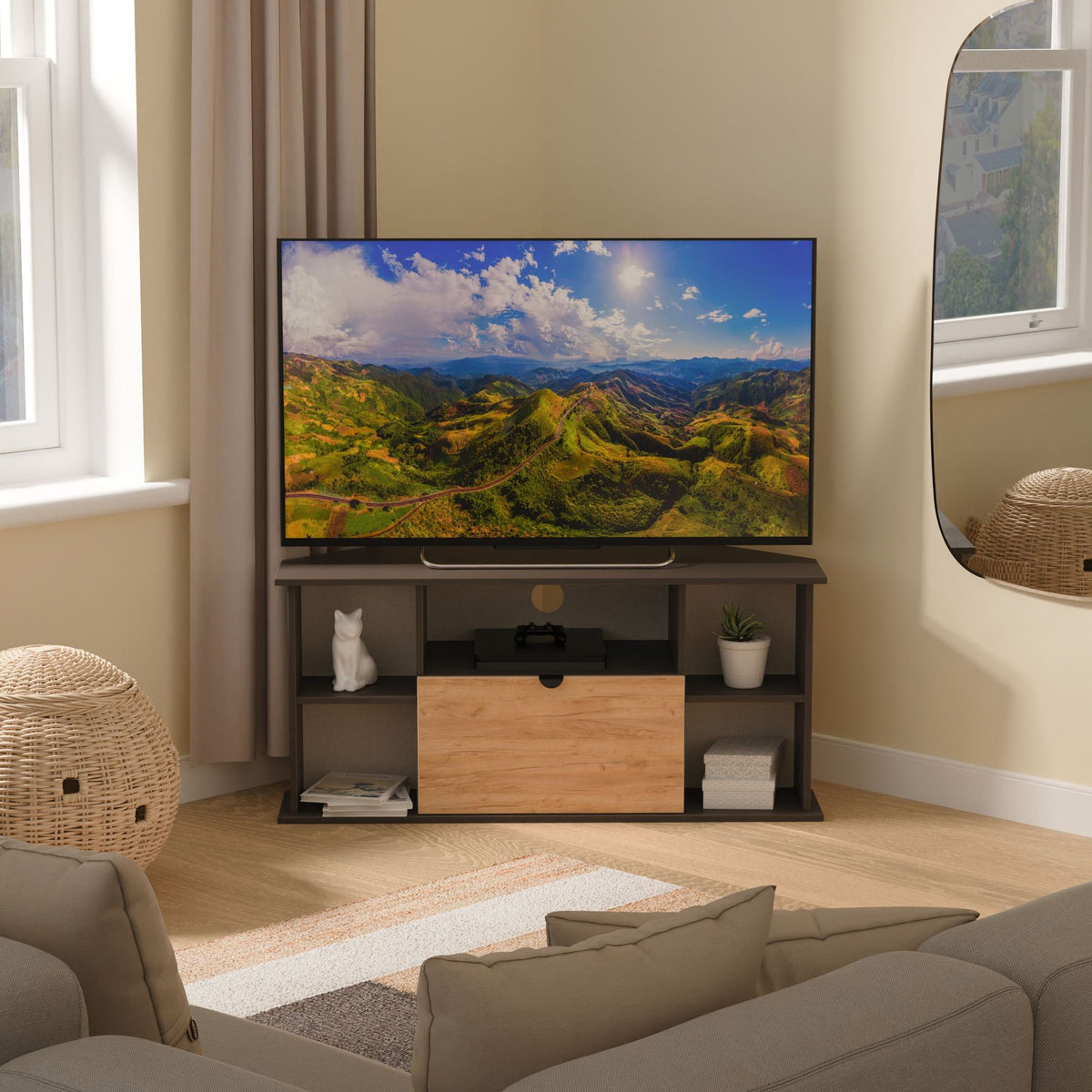 Huxley Corner TV Unit Oak Graphite from Roseland Furniture