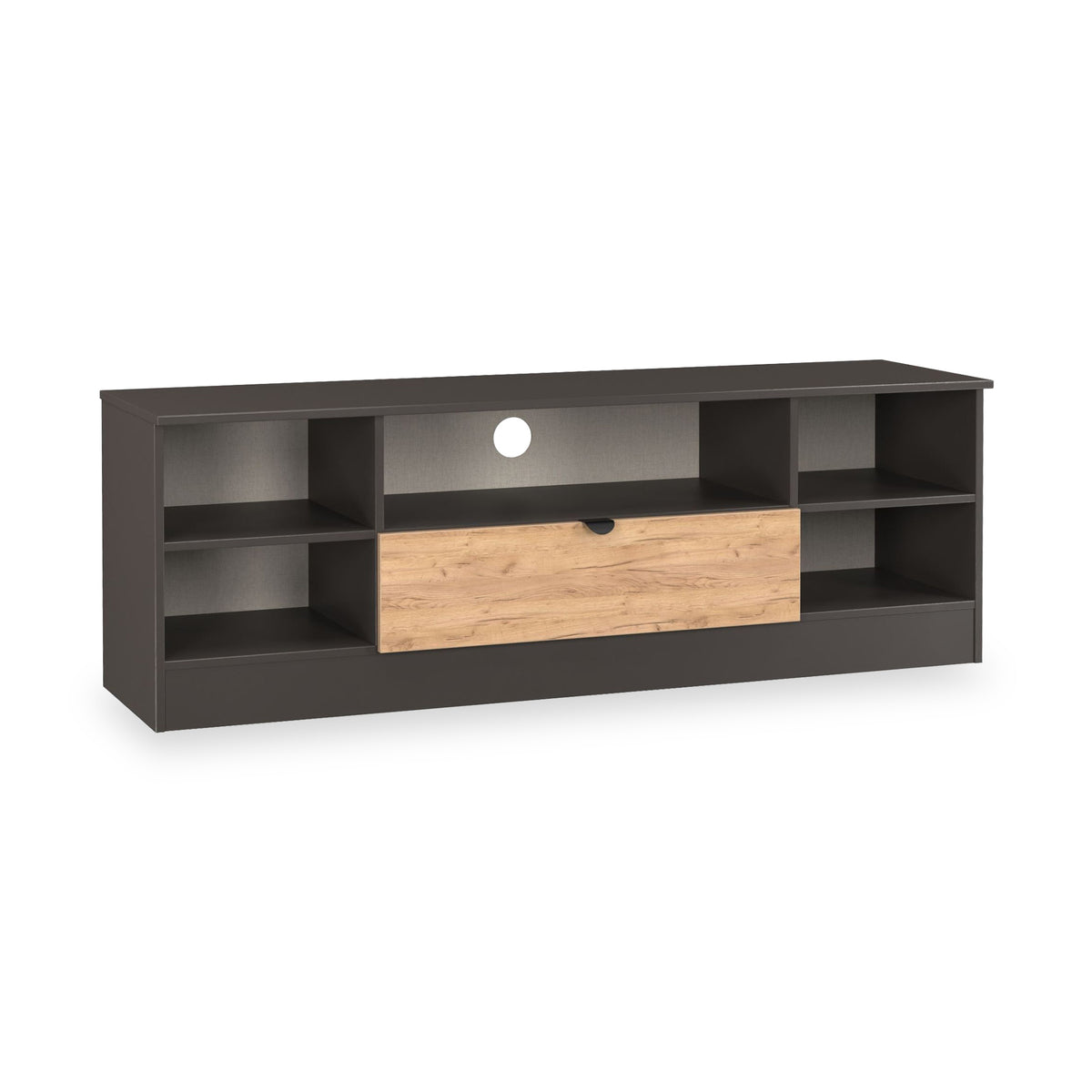 Huxley Wide 1 Drawer TV Media Unit Oak Graphite Side1 from Roseland Furniture
