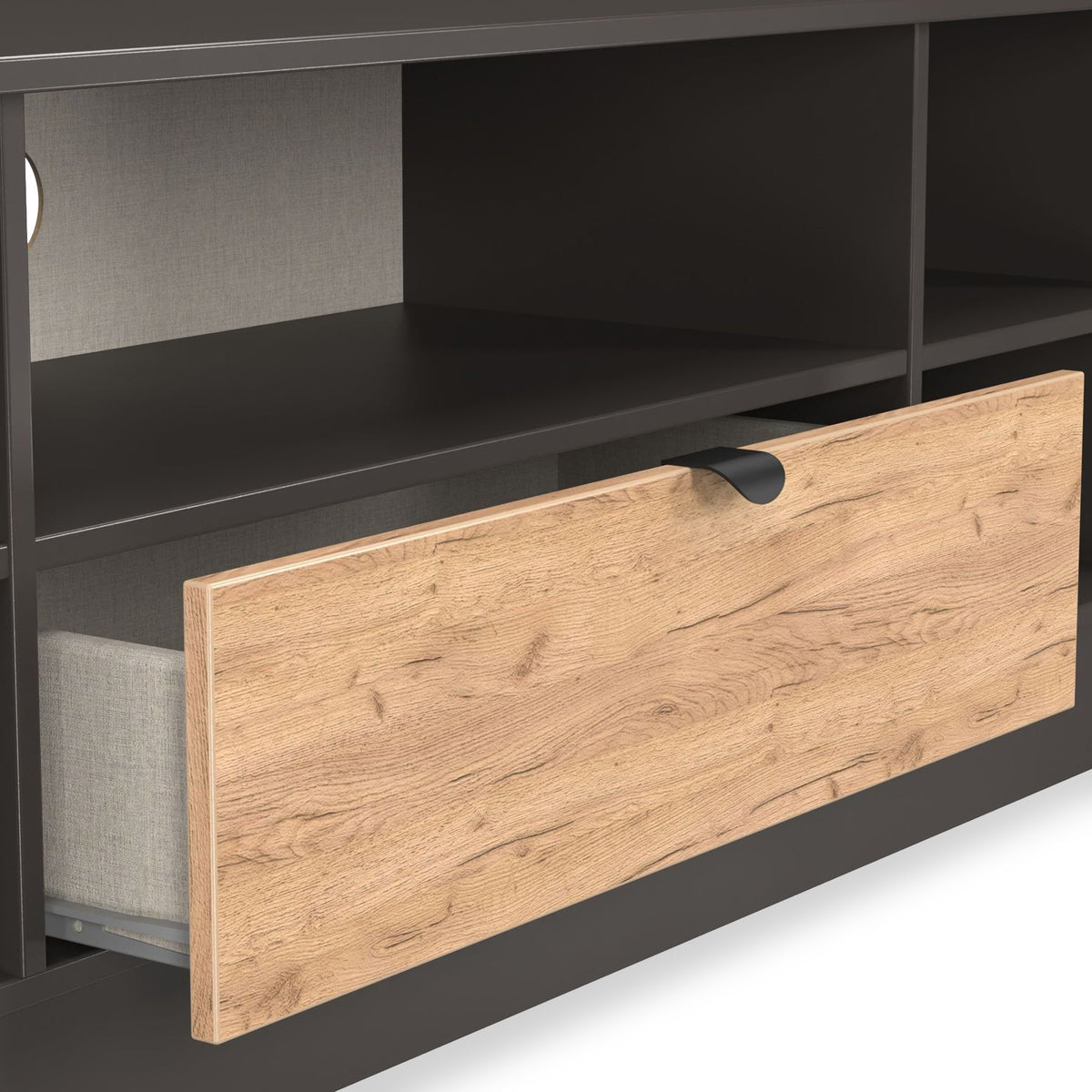 Huxley Wide 1 Drawer TV Media Unit Oak Graphite Side1 from Roseland Furniture