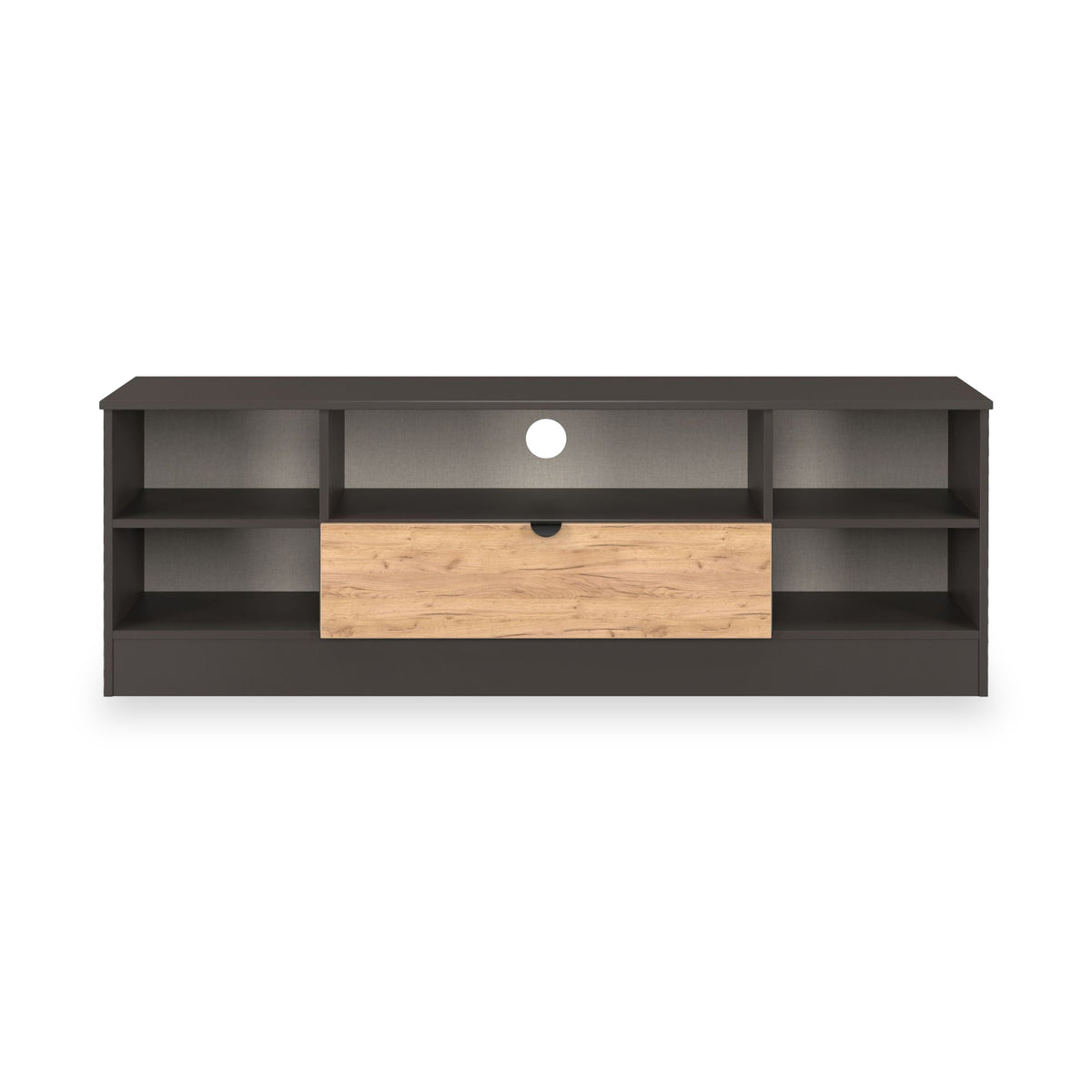 Huxley Wide 1 Drawer TV Media Unit Oak Graphite Side1 from Roseland Furniture