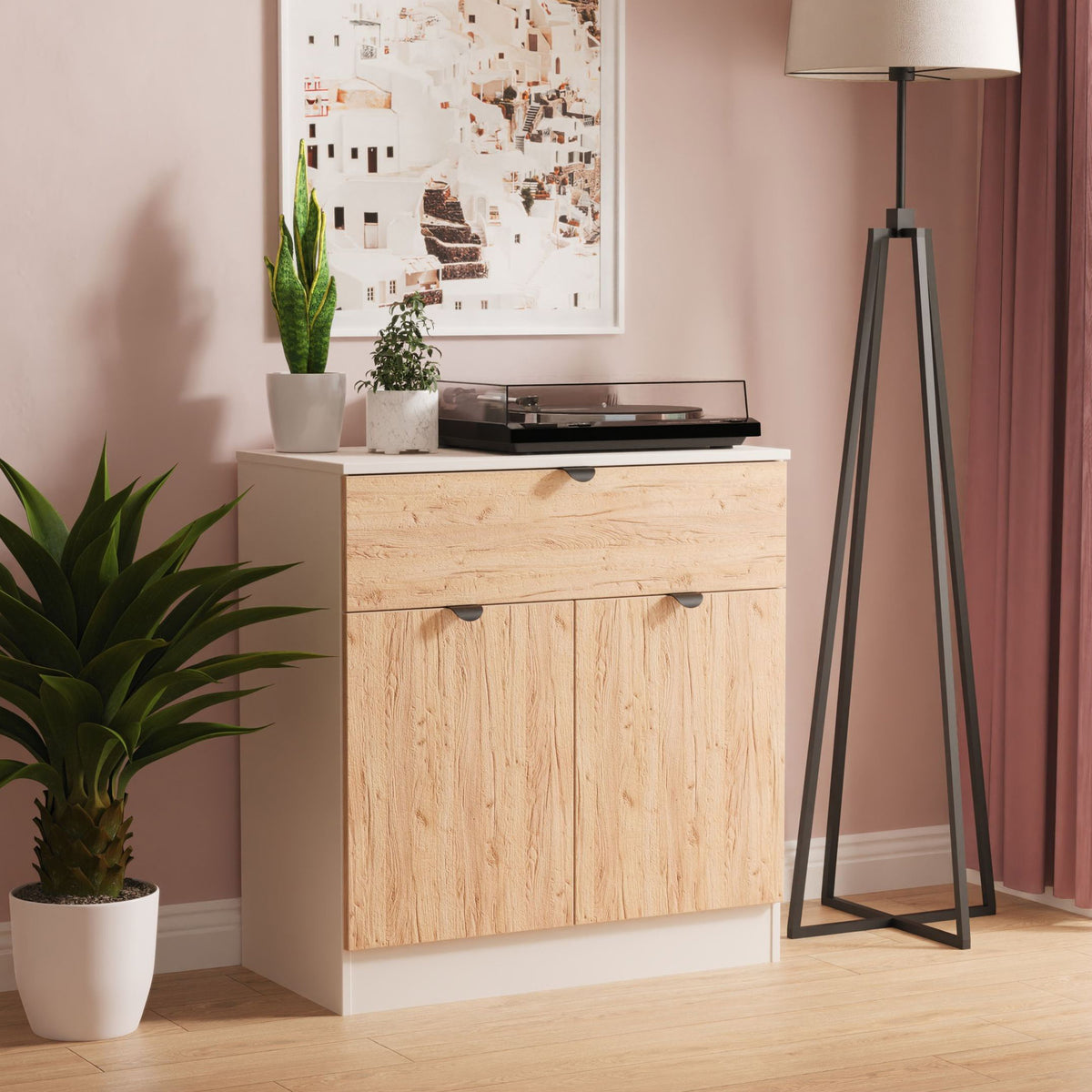 Huxley 2 Door 1 Drawer Sideboard Oak Cashmere Side1 from Roseland Furniture