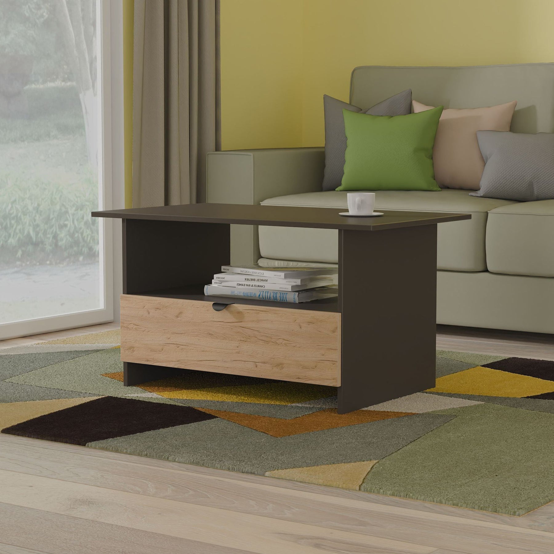 Huxley 1 Drawer Coffee Table Oak Graphite from Roseland Furniture