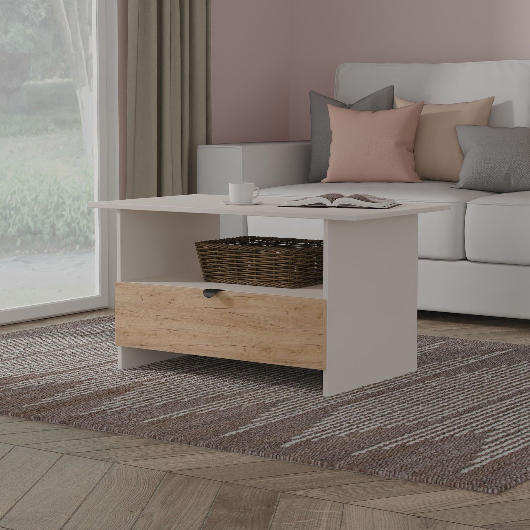 Huxley 1 Drawer Coffee Table Oak Cashmere from Roseland Furniture