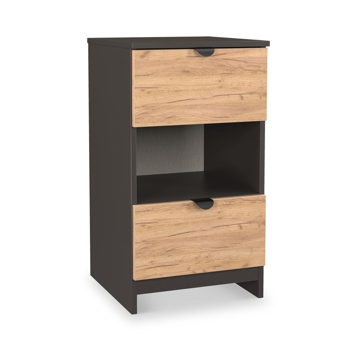 Huxley 2 Drawer Bedside Oak Graphite from Roseland Furniture