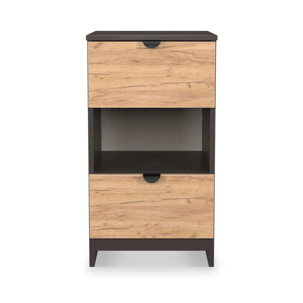 Huxley 2 Drawer Bedside Oak Graphite from Roseland Furniture