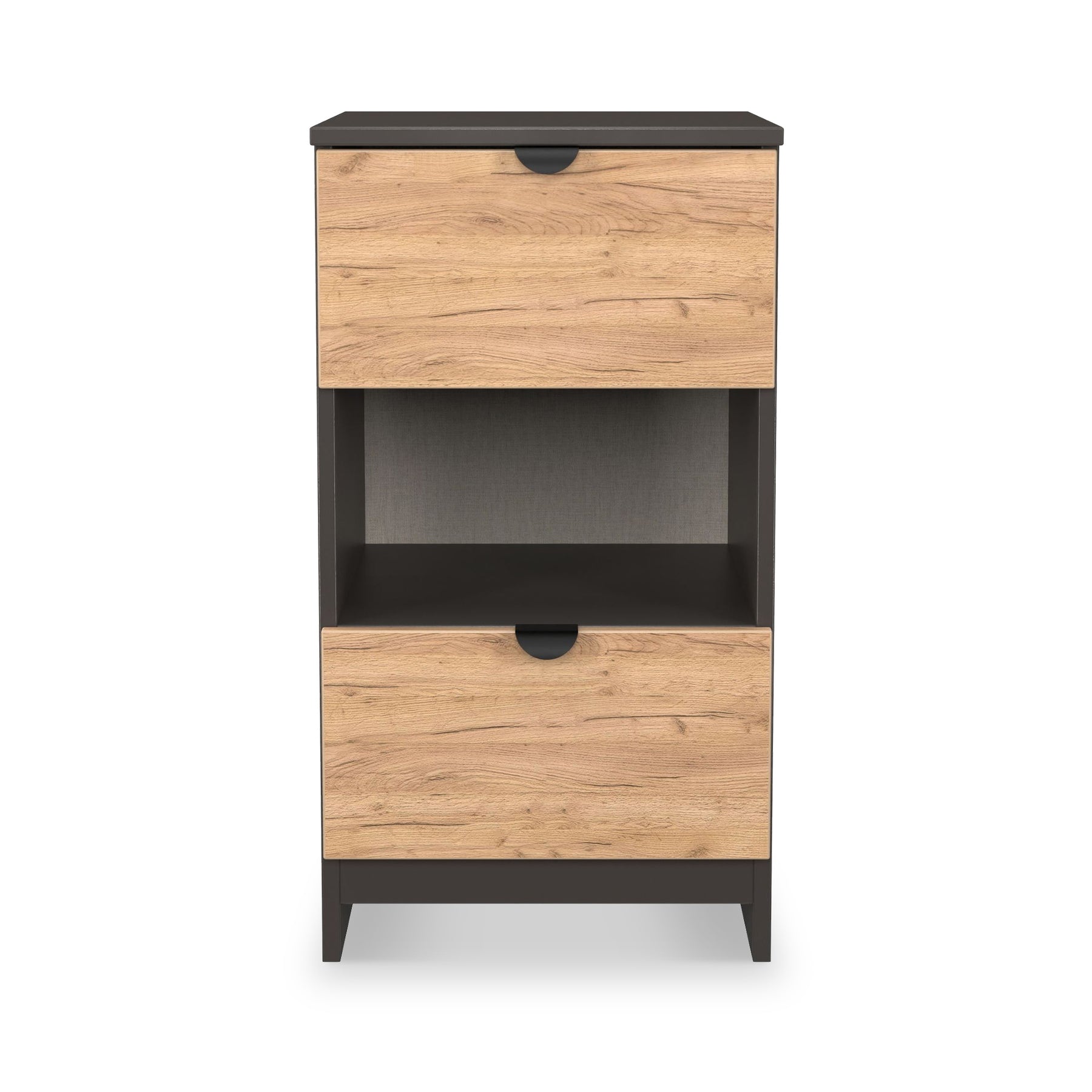 Huxley 2 Drawer Bedside Oak Graphite from Roseland Furniture