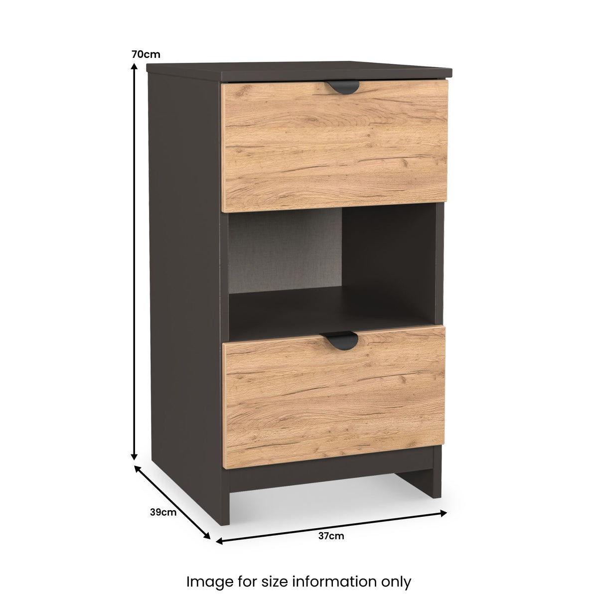Huxley 2 Drawer Bedside Oak Graphite from Roseland Furniture