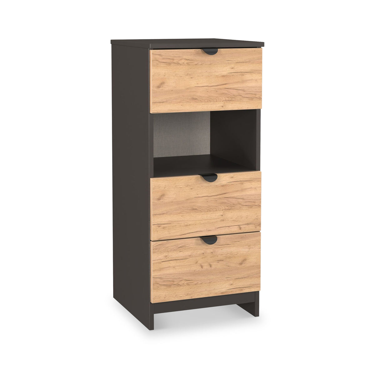 Huxley 3 Drawer Bedside Oak Graphite from Roseland Furniture
