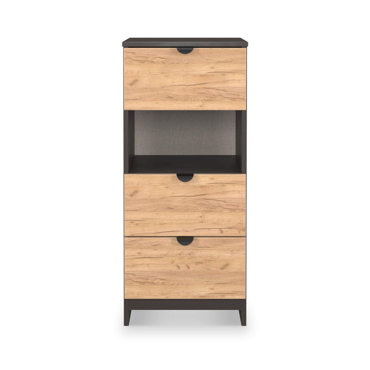 Huxley 3 Drawer Bedside Oak Graphite from Roseland Furniture