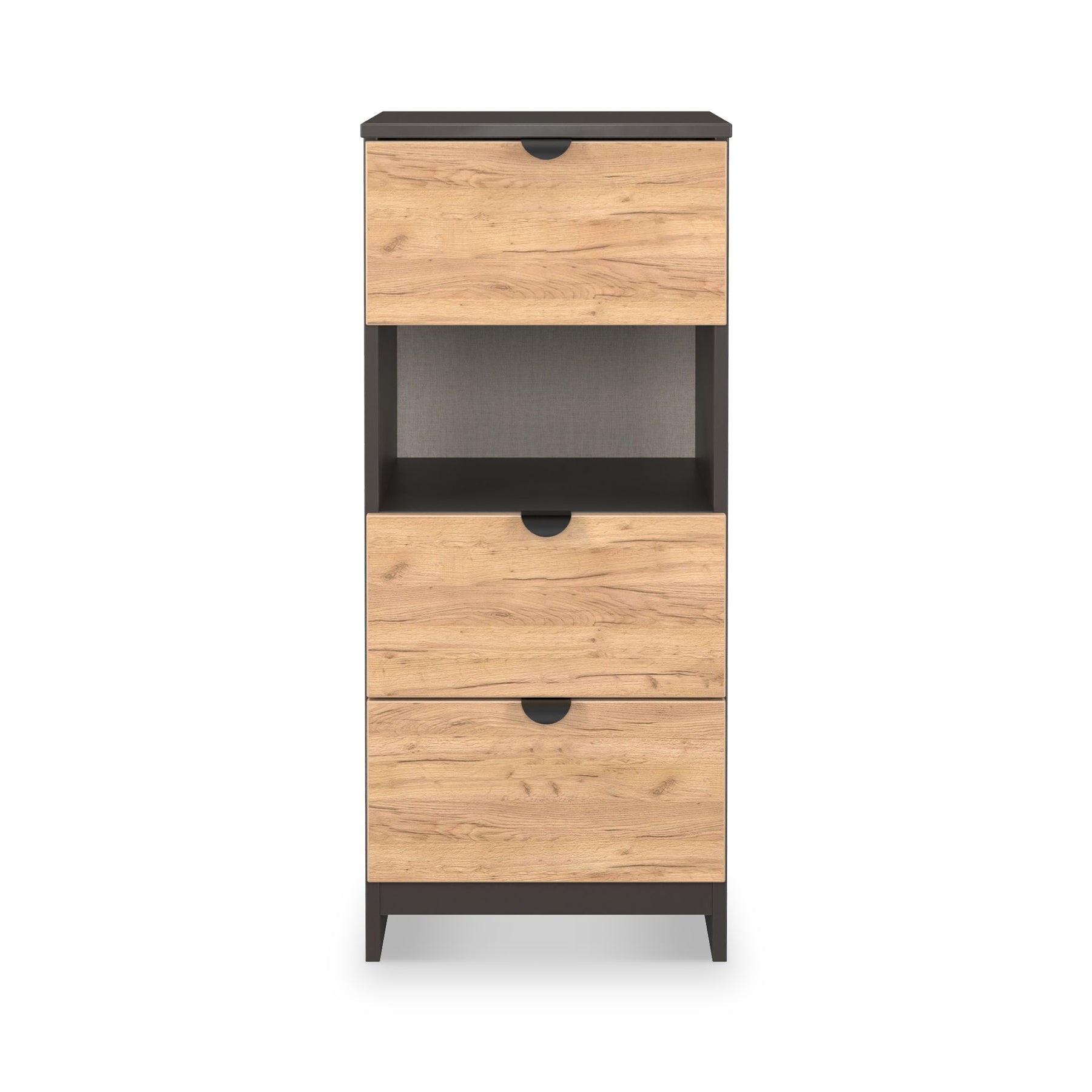 Huxley 3 Drawer Bedside Oak Graphite from Roseland Furniture