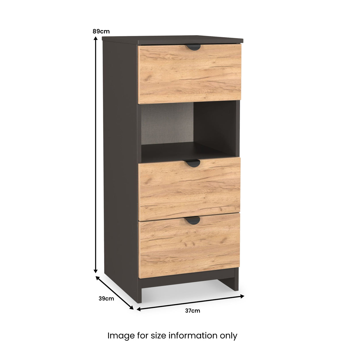 Huxley 3 Drawer Bedside Oak Graphite from Roseland Furniture